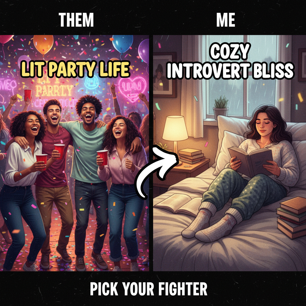 Extrovert: 'Let's go out!' Introvert: *already in bed by 8 PM with a book* #Mood