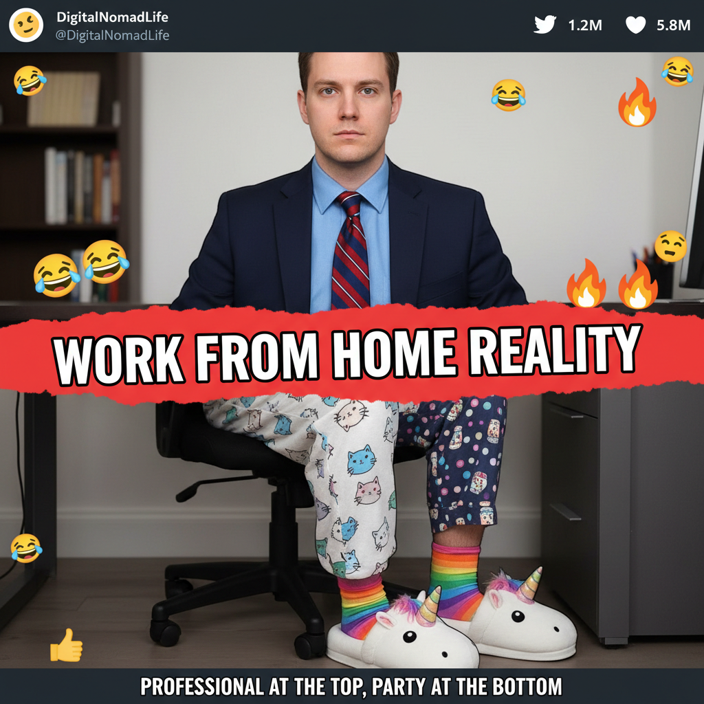 My WFH uniform: Business on top, existential dread & sweatpants on bottom. 👖