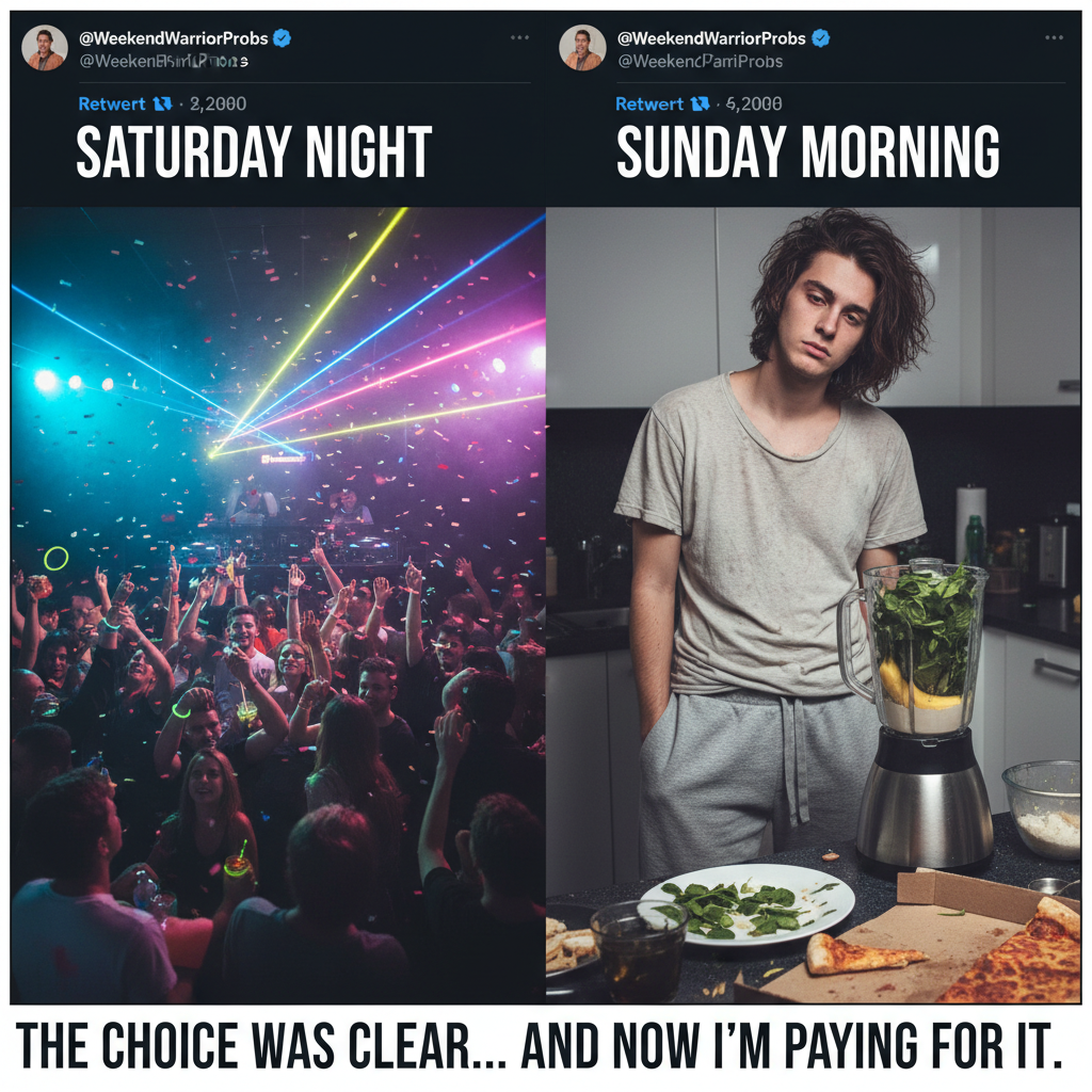 Friday night plans: Clubbing. Friday night reality: Clubbing baby spinach into a smoothie. 🥬