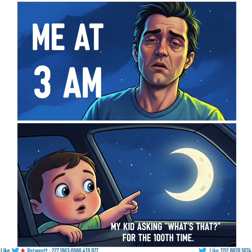 My kid just asked why the moon follows us. I'm not a scientist, I'm just tired.