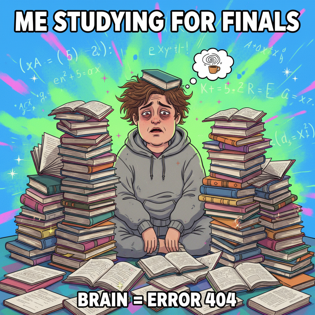 My brain during exam season: 'Is sleep a myth? Also, what's a mitochondria?'