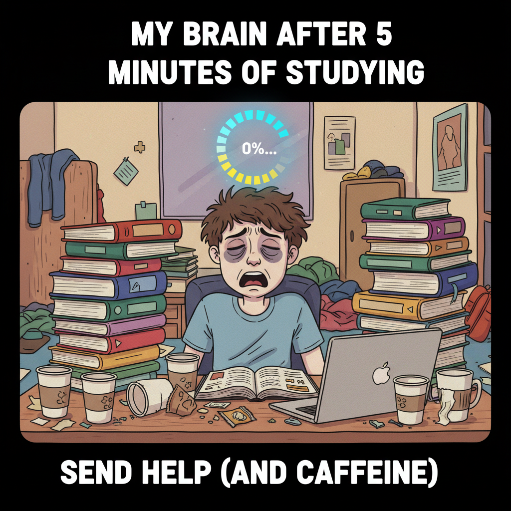 Me trying to study for exams while my brain is buffering 24/7. Send help and caffeine. #ExamSeason