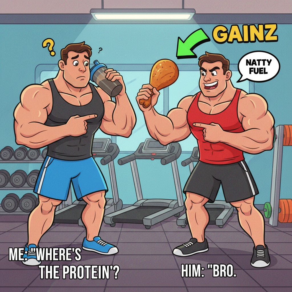 Gym bros debating protein powder vs. 'just eat chicken' is my favorite sitcom.