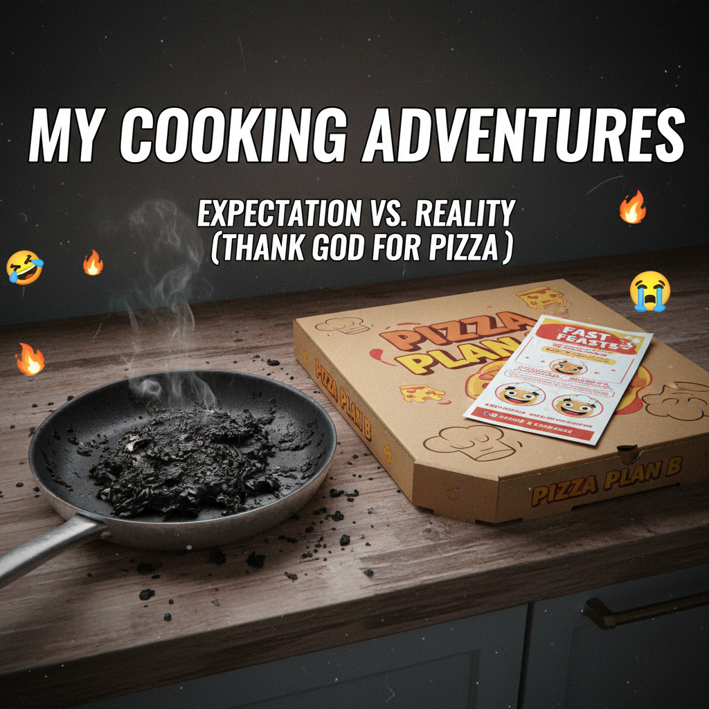 Tried to cook a gourmet meal. Ended up with charcoal and a pizza delivery menu.