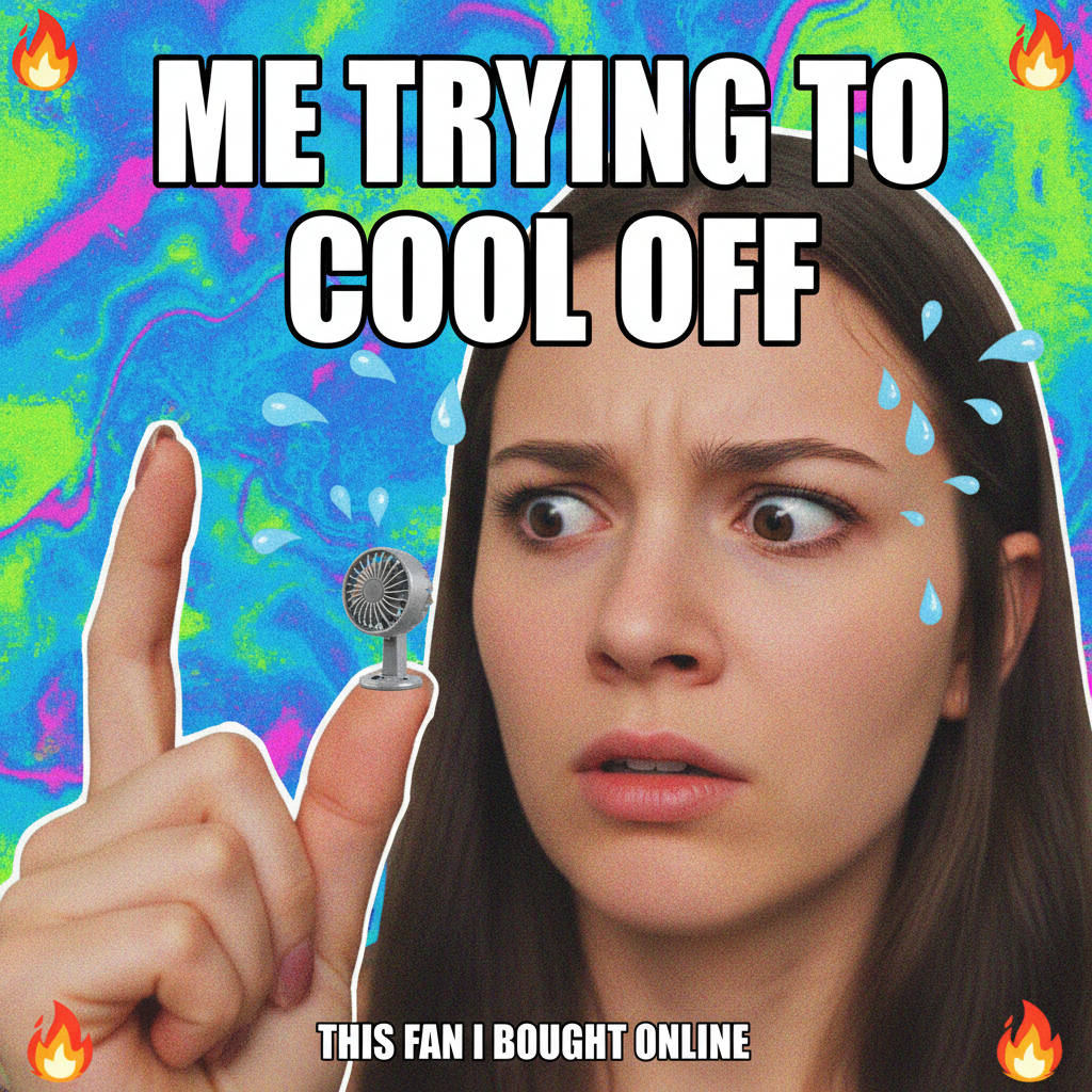 Bought a 'mini' fan online. It's literally the size of my thumbnail. I'm suing for false advertising.