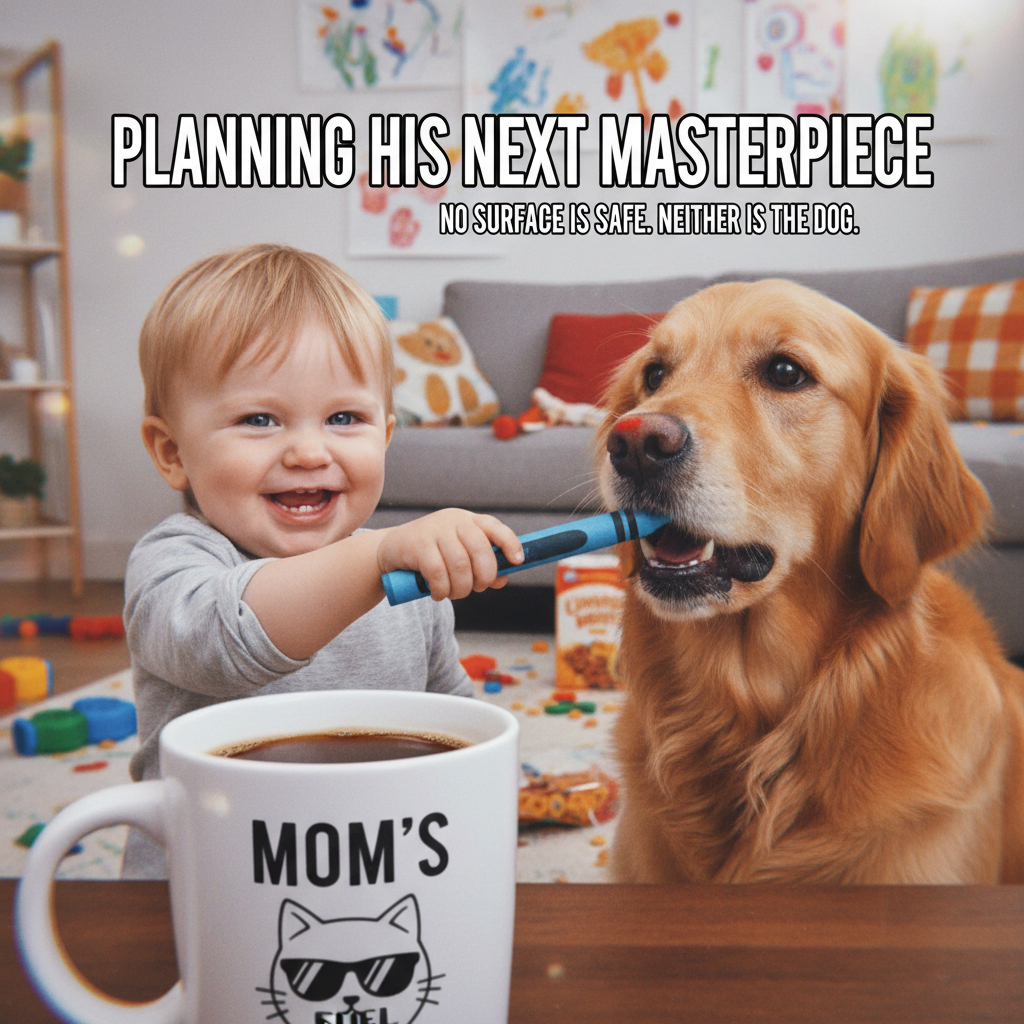 Just found my toddler trying to feed the dog a crayon. Send help (and coffee).