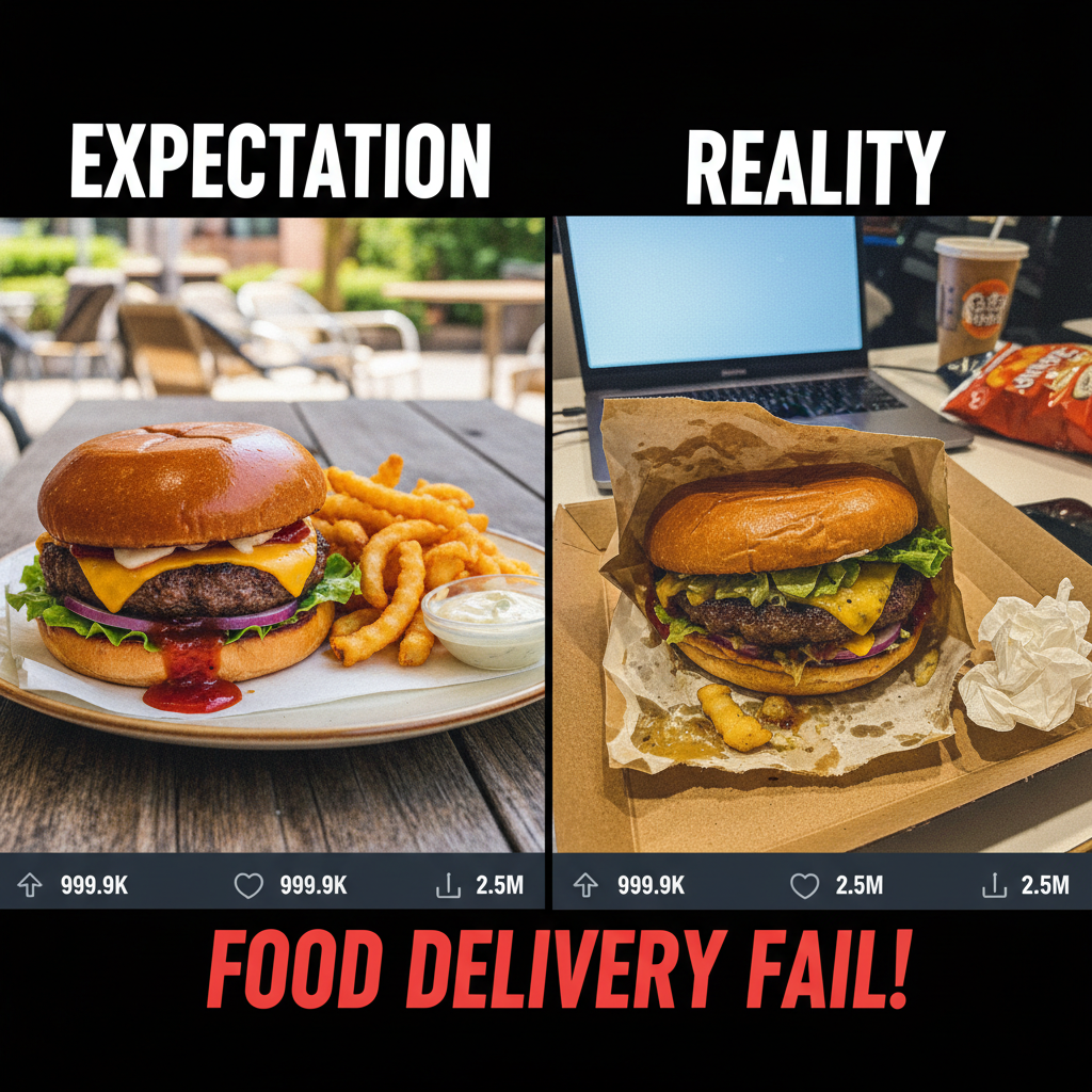 Food delivery app pic vs. what actually arrived. I'm suing for emotional damage.