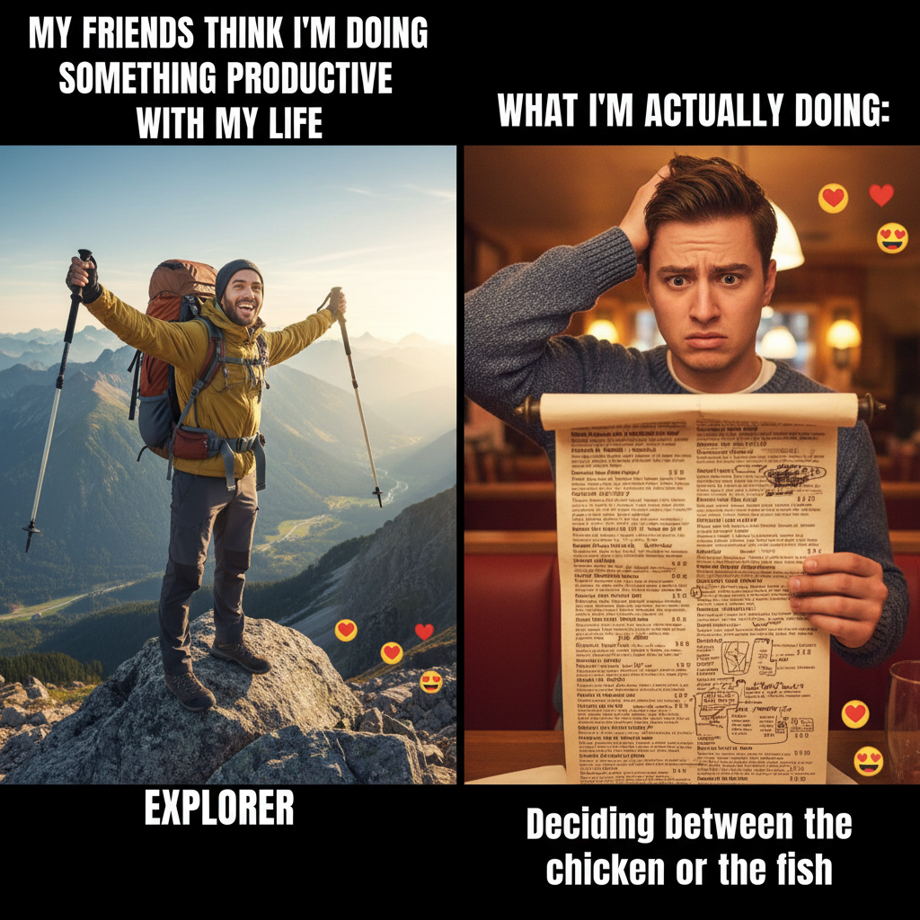 Dating app bio: 'Loves adventure.' First date: 'Can you pick a restaurant, I'm bad at decisions.'