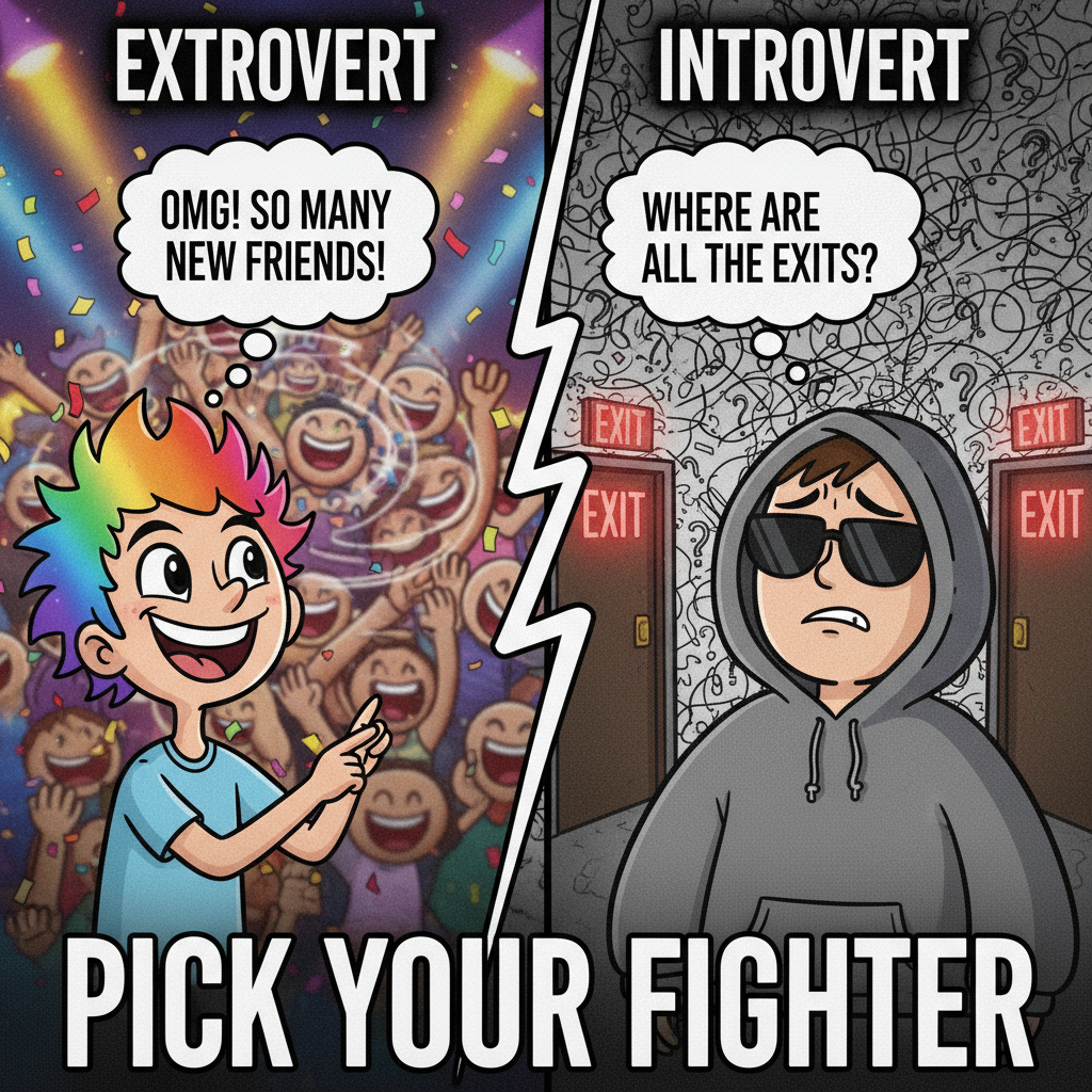 Extrovert: 'Let's go to that huge party!' Introvert: *already mentally planning escape routes*