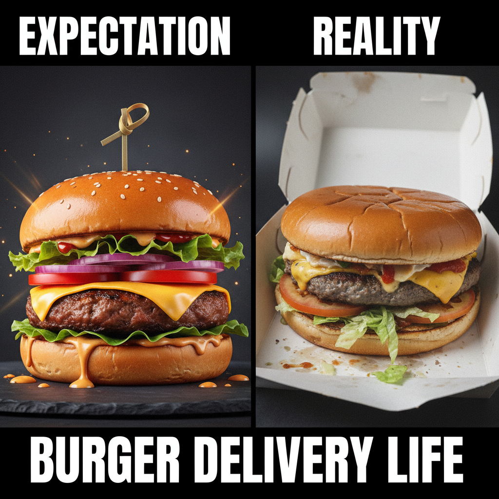 Ordered a gourmet burger, got a sad patty. My disappointment is immeasurable. #FoodDeliveryFail