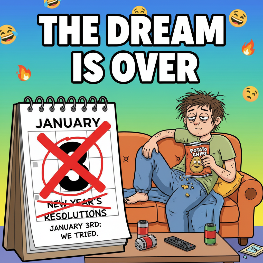 My New Year's resolution lasted 3 days. Send snacks, I'm already back on the couch.