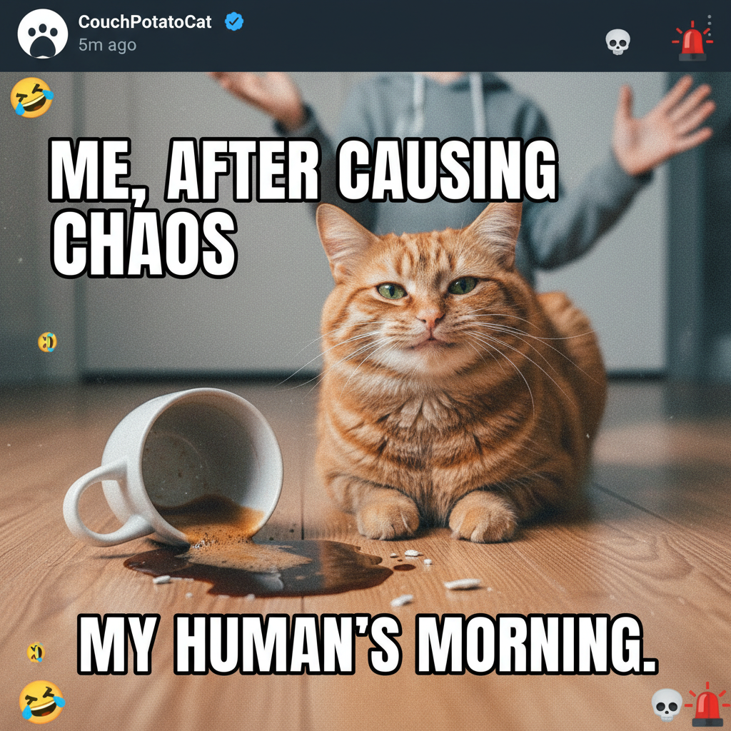 My cat just stared at me while knocking my coffee off the counter. Power move.