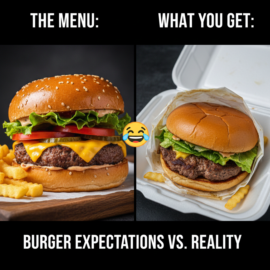 Ordered a gourmet burger, got a sad patty in a bun. My expectations were high, my dinner is not.
