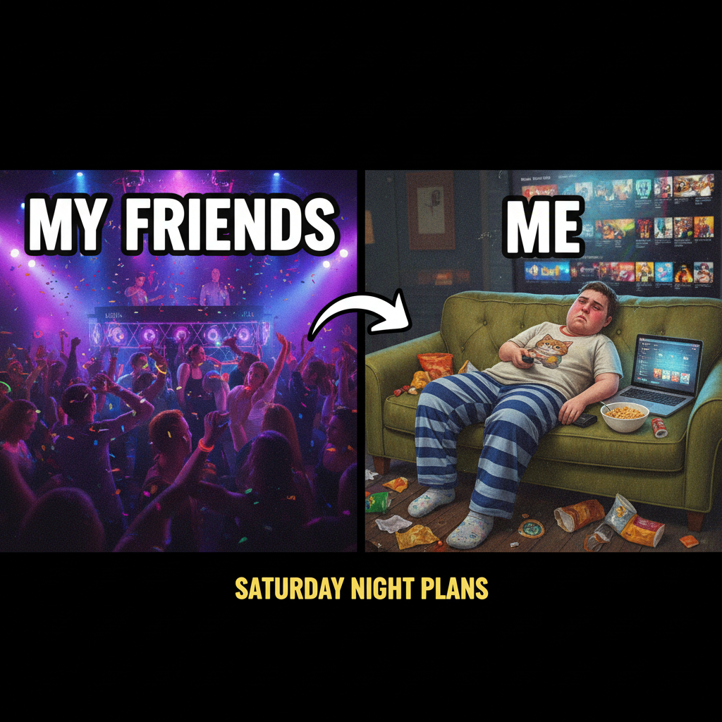 Friday night plans: clubbing. Friday night reality: debating if I should put on real pants for takeout. #Adulting