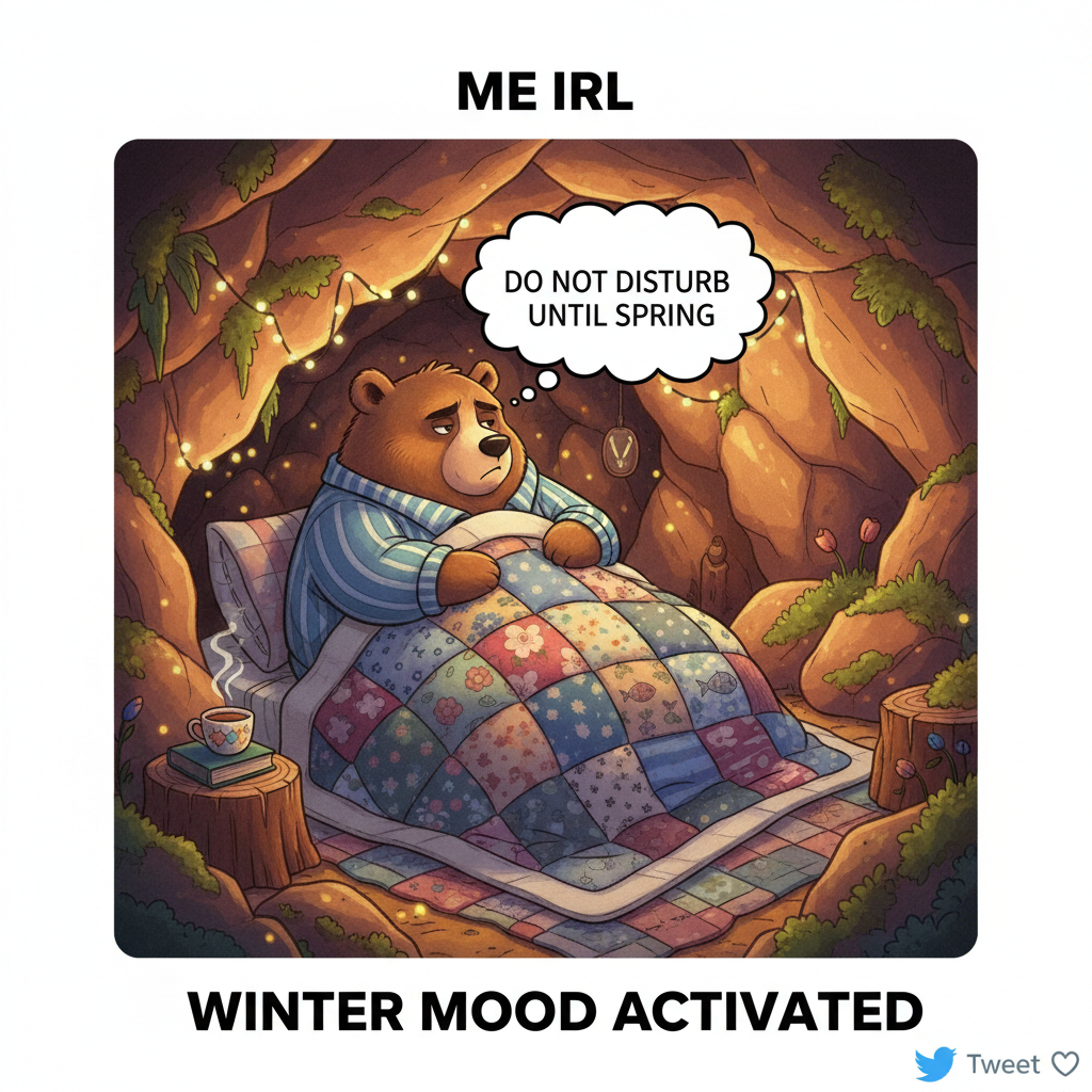 Seasonal depression hitting different this year. My spirit animal is a hibernating bear.