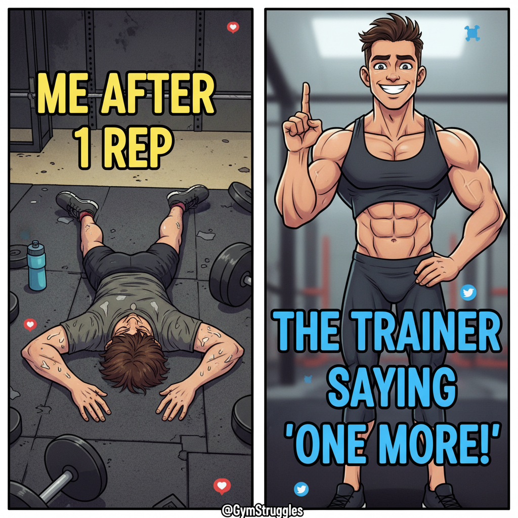 Me at the gym vs. the person who told me 'just one more rep': a horror story.