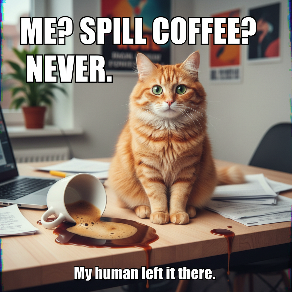 My cat just knocked over my coffee and then looked at me like *I* did it.
