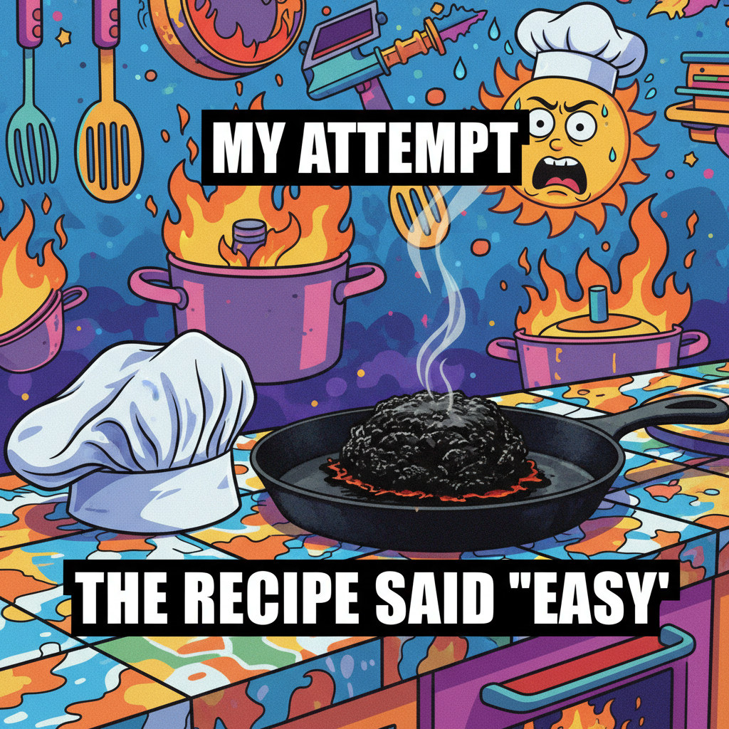 My 'easy' dinner recipe turned into a charcoal briquette. Send pizza.