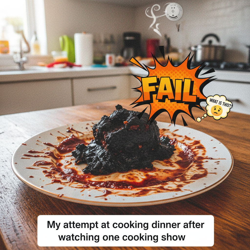 My 'gourmet' meal ended up looking like a crime scene. Send help & pizza.