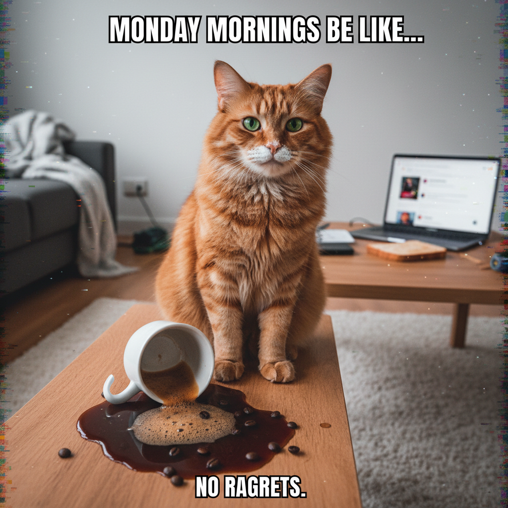 My cat just knocked my coffee over, then stared at me like *I* was the problem.