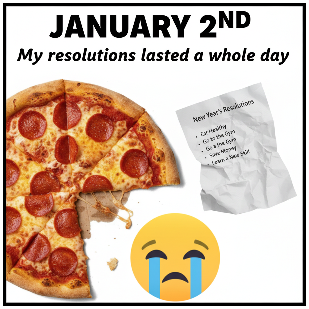My New Year's resolution lasted exactly 3 days. Send snacks, not judgment.