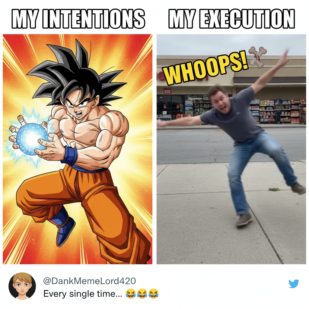 Me trying to adult after watching a shonen anime: 'I WILL SURPASS MY LIMITS!' *trips over air*