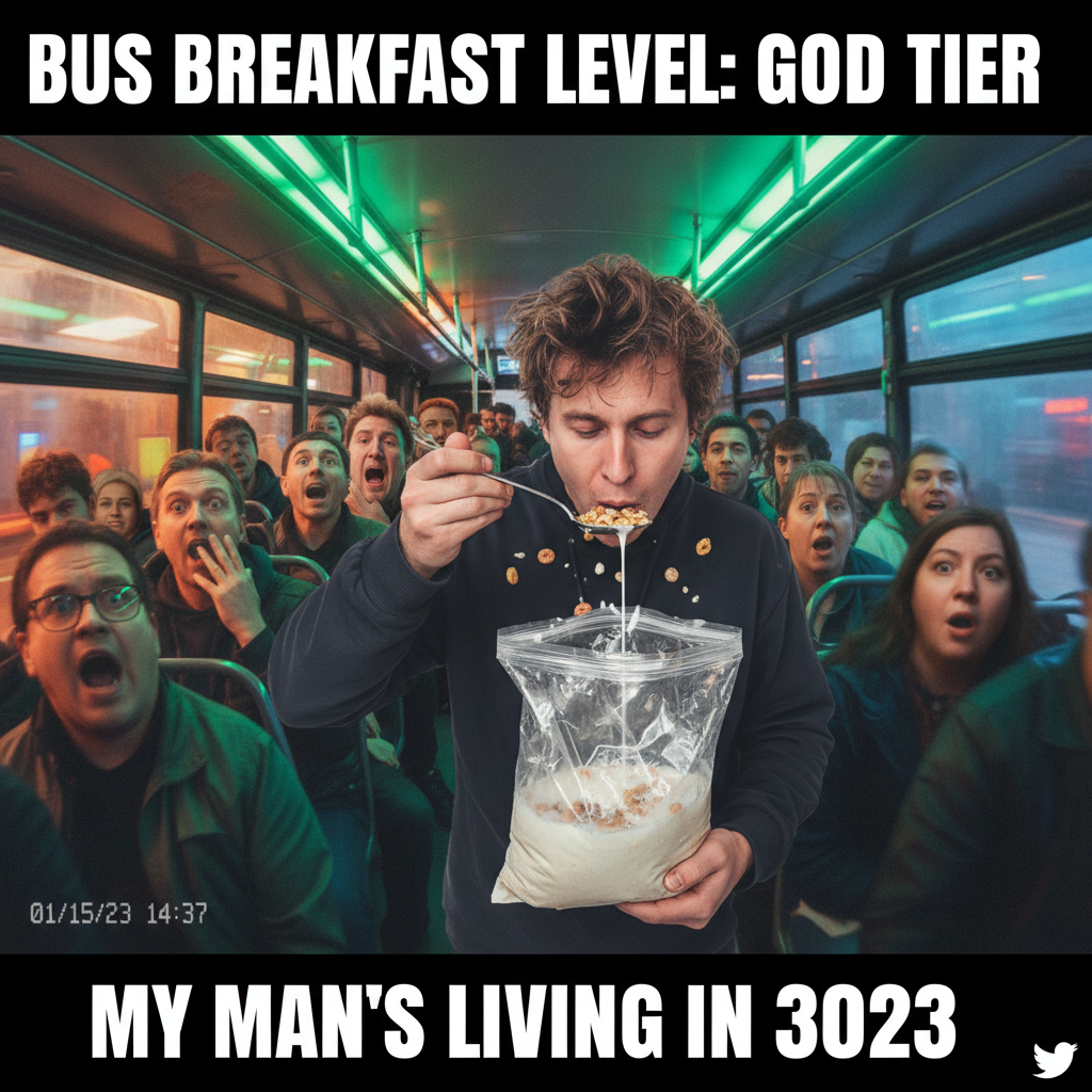 Just saw a guy on the bus eating cereal with a spoon. From a plastic bag. My public transport bingo is complete.
