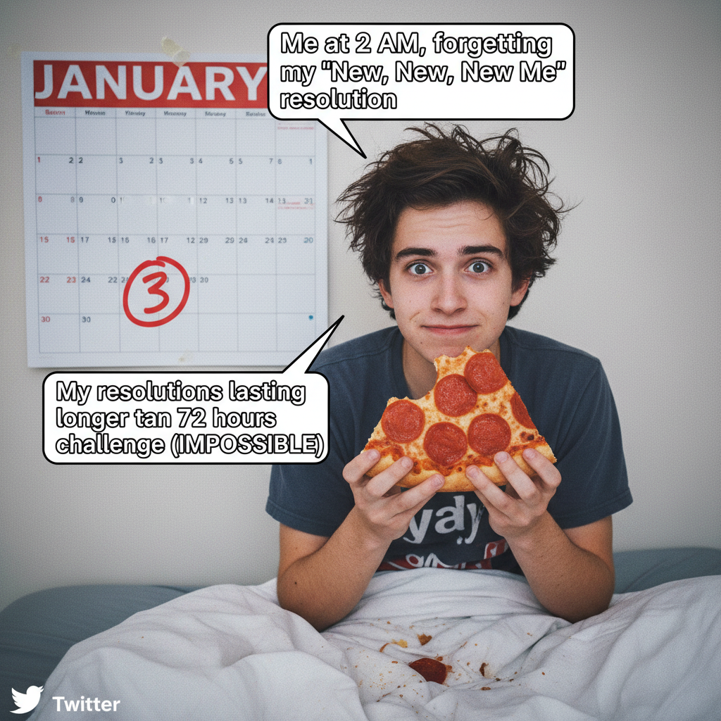 My New Year's resolution was to 'eat healthier.' It's January 3rd and I'm eating pizza for breakfast. Again.