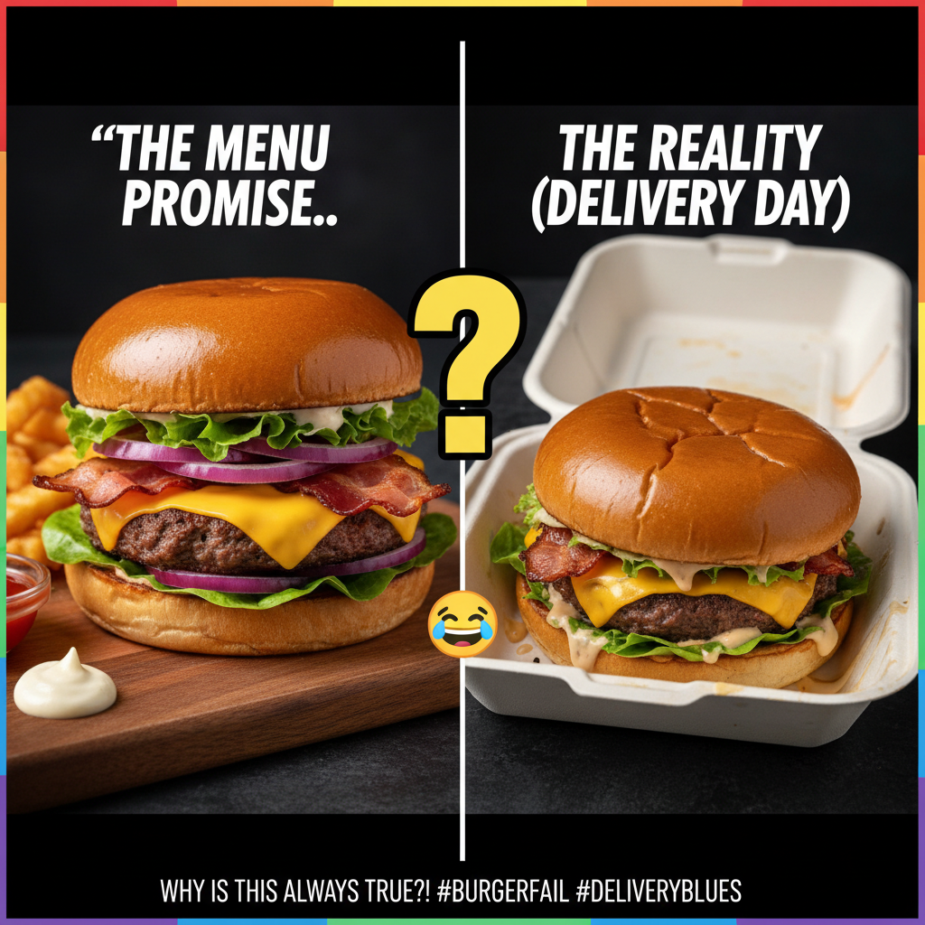 Ordered a gourmet burger, got something that looks like it lost a fight with a truck. #FoodFail