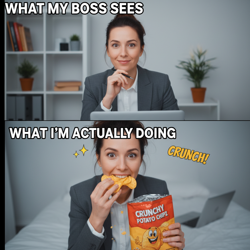 My coworkers think I'm muted. I'm just aggressively eating chips. WFH life.