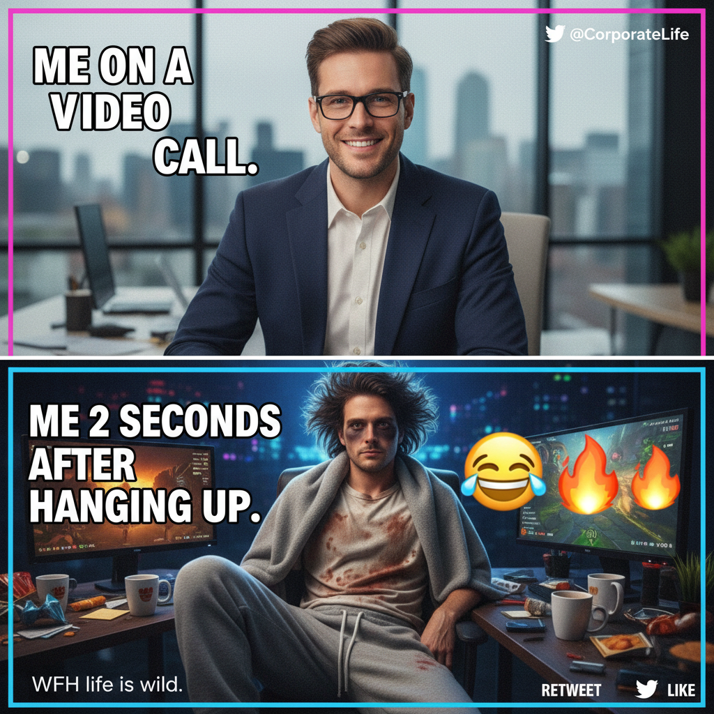 My 'professional' WFH outfit vs. what's happening below the camera.