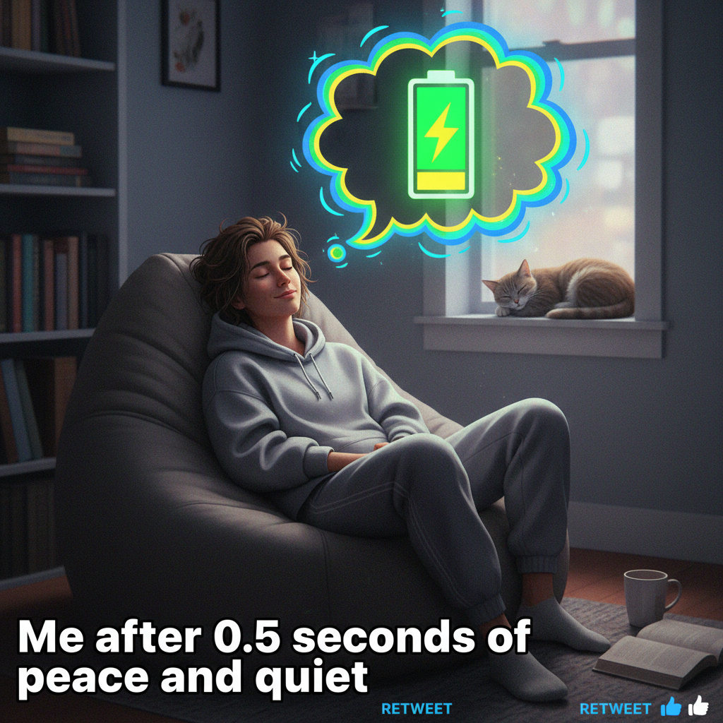 Introvert at a party: 'I've recharged enough social battery for the next 3 months.' 🔋