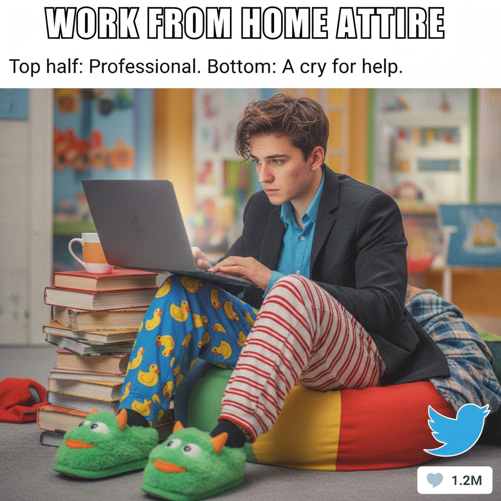 My 'work from home' outfit is 50% pajamas, 50% existential dread. #WFHLife