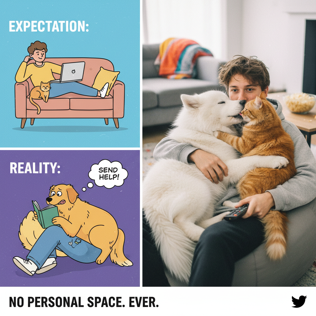 My pet thinks 'personal space' is a myth. Send help (and snacks).