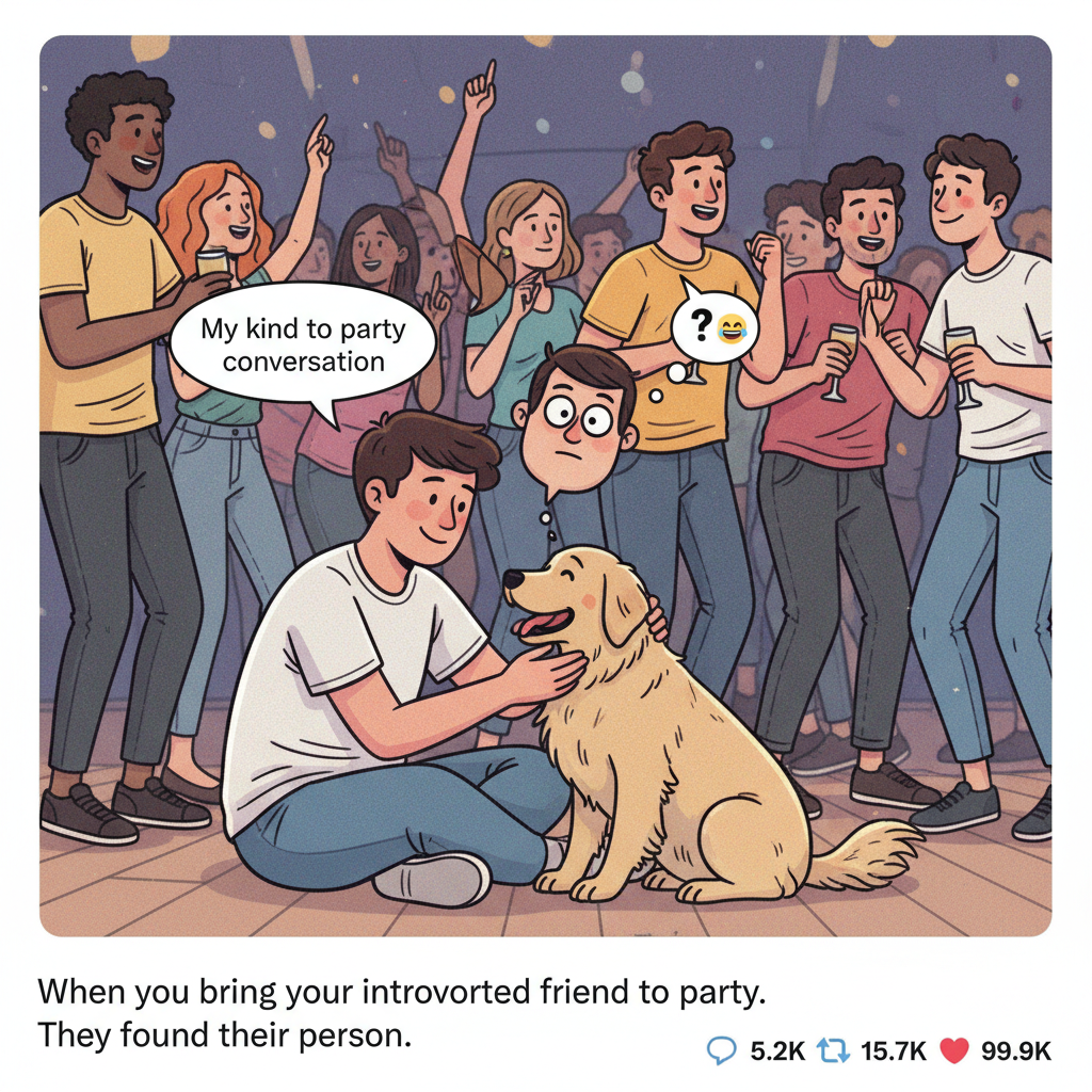 When the extrovert drags you to a party and you spend 3 hours petting the host's dog.