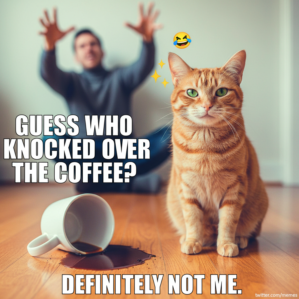 My cat just knocked my coffee off the table then looked at me like *I* was the problem.