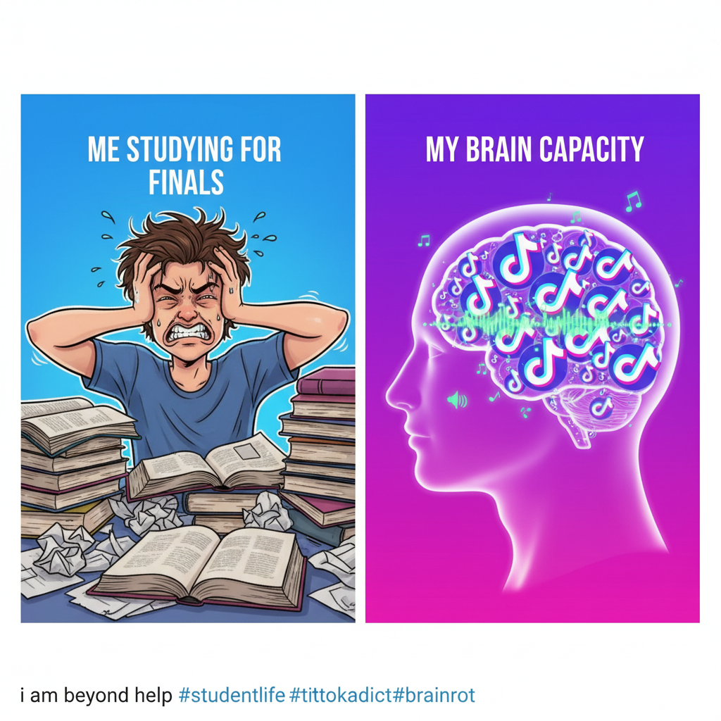 Me trying to study for exams vs. my brain trying to remember every TikTok sound.