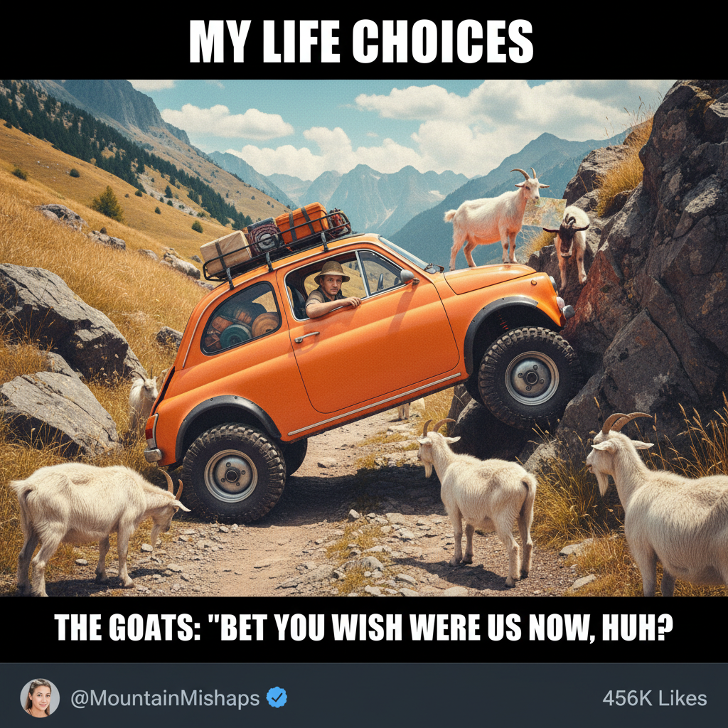 Our 'scenic route' ended up being a goat path. 10/10 would not recommend.