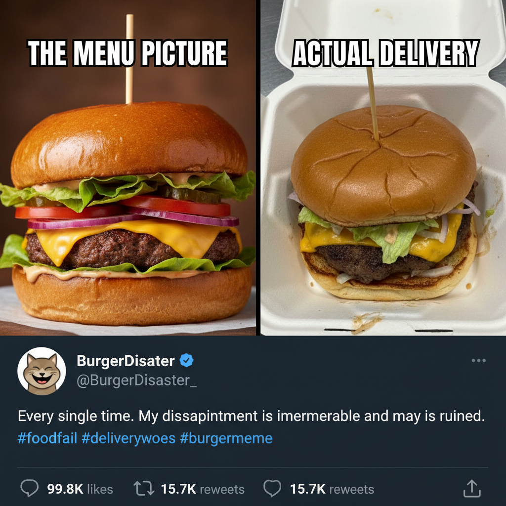 Ordered a gourmet burger. Got a sad patty that looked like it lost a fight.