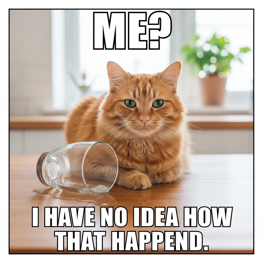 My cat just knocked over my water glass, stared me in the eye, then walked away. Zero regrets.