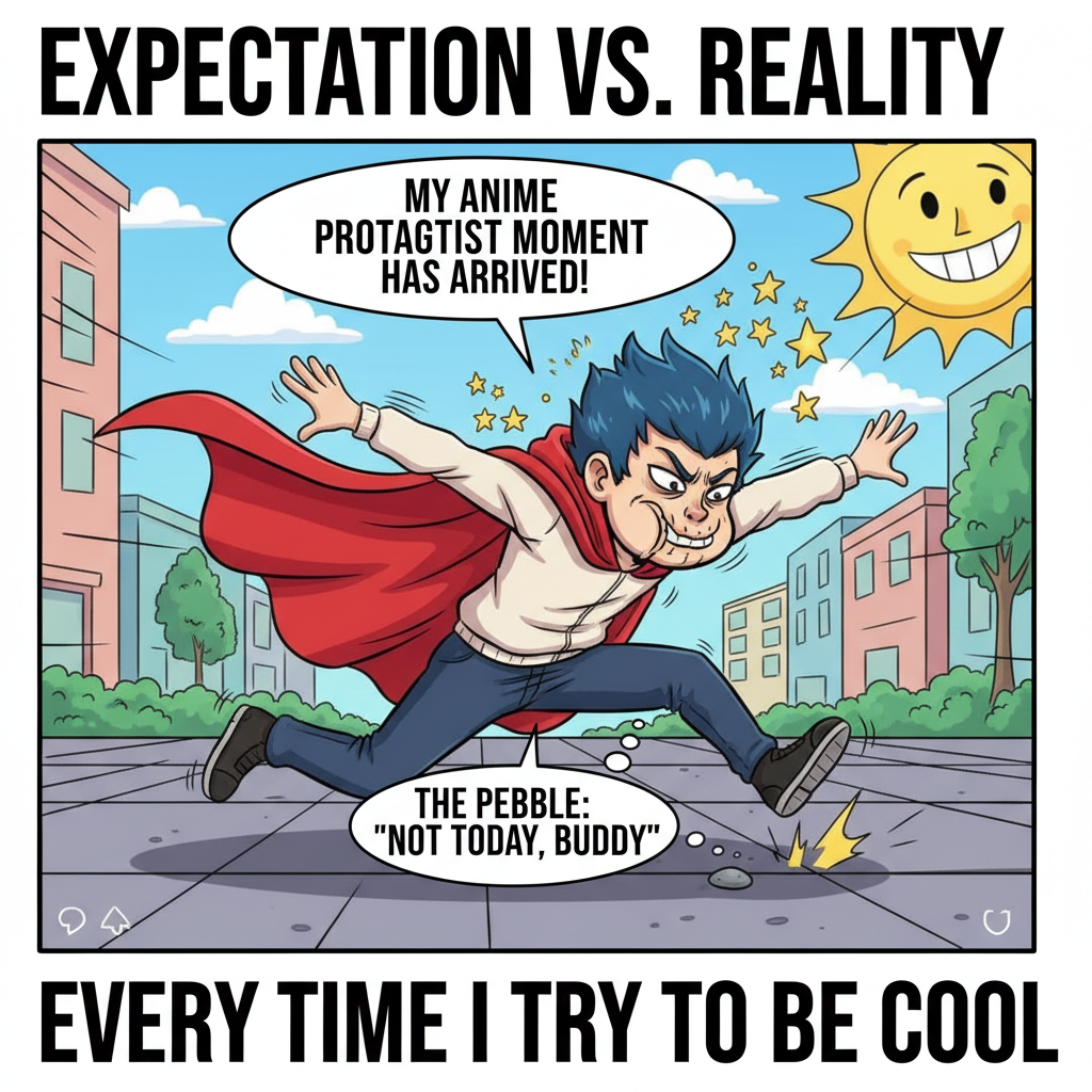 Me trying to use anime logic in real life: *falls off chair dramatically*