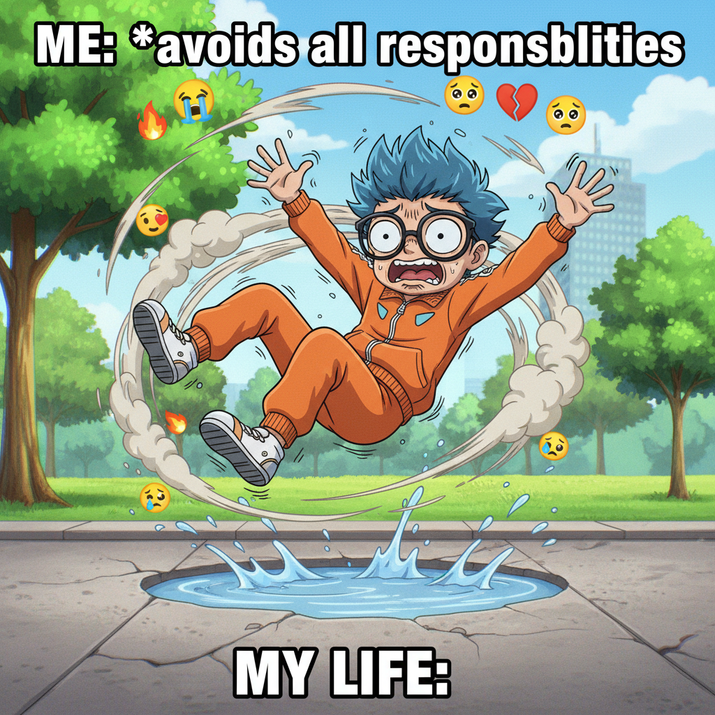 Me trying to use anime logic in real life: 'I can totally jump that gap!' (Narrator: He could not.)