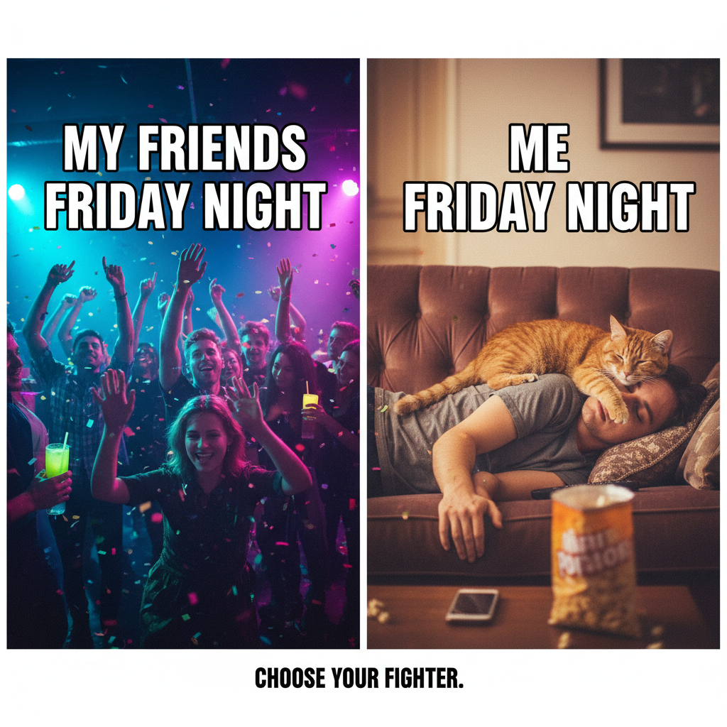 Friday night plans: Clubbing till dawn. Friday night reality: Asleep by 9 PM with a cat on my face.