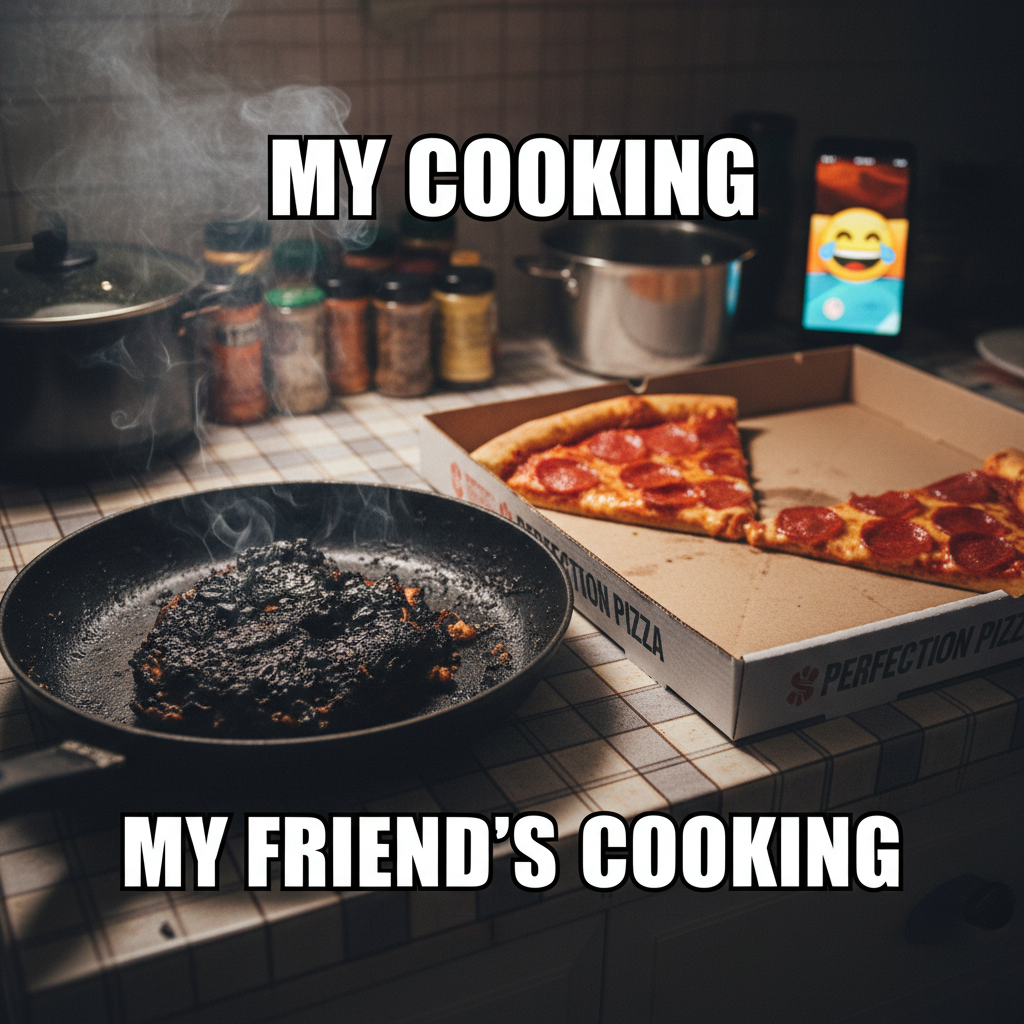 My 'gourmet' meal looks like a crime scene. Send help (and a pizza). #CookingFails