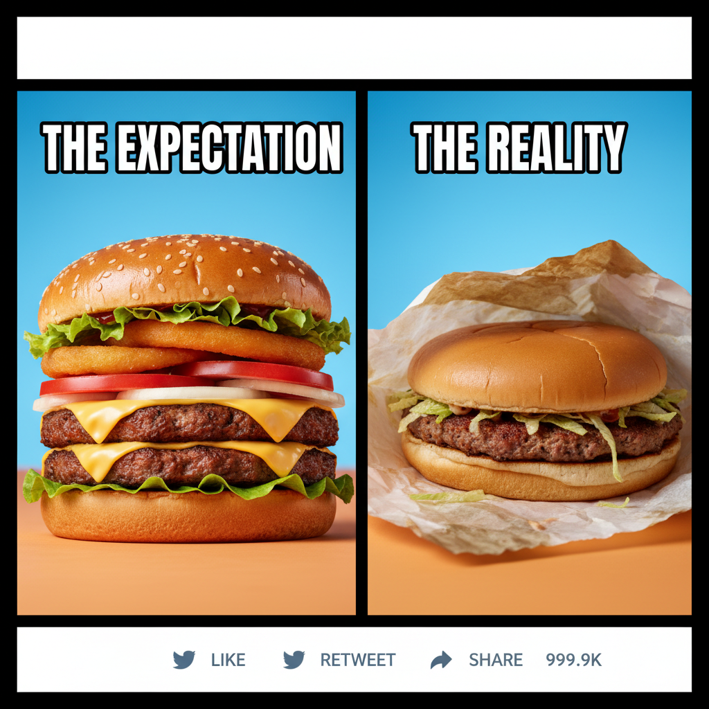 Ordered a burger, got a sad lettuce leaf. Food delivery expectations vs. reality is brutal.
