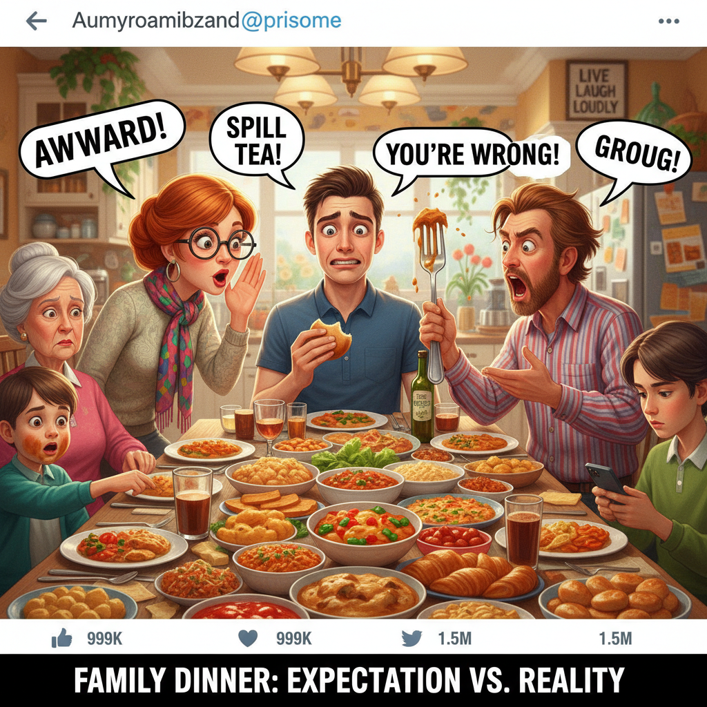 Aunt Carol asked about my life choices again. Holiday dinner bingo is getting wild. #FamilyDrama