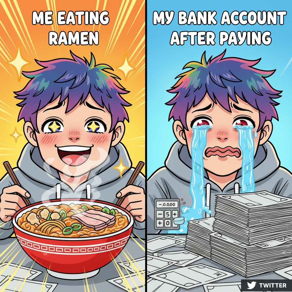When the ramen hits just right but you still have to pay rent. My inner anime character: 😭