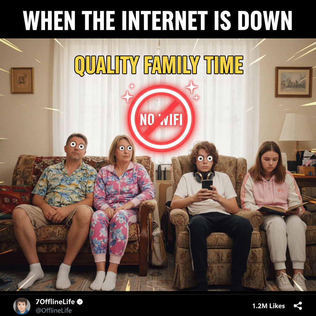 The wifi went down. I'm now forced to interact with my family. Send help and snacks.