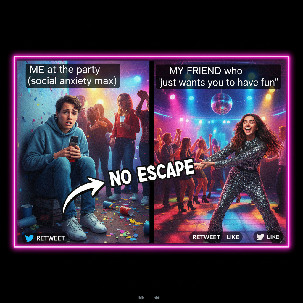 The introvert at the party vs. the extrovert dragging them onto the dance floor. Send help.