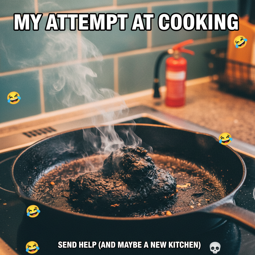 My 'gourmet meal' turned into a charcoal briquette. Send help (and a fire extinguisher).